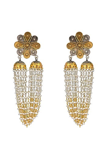 Two-Tone Finish Double Jhumka Earrings In Sterling Silver