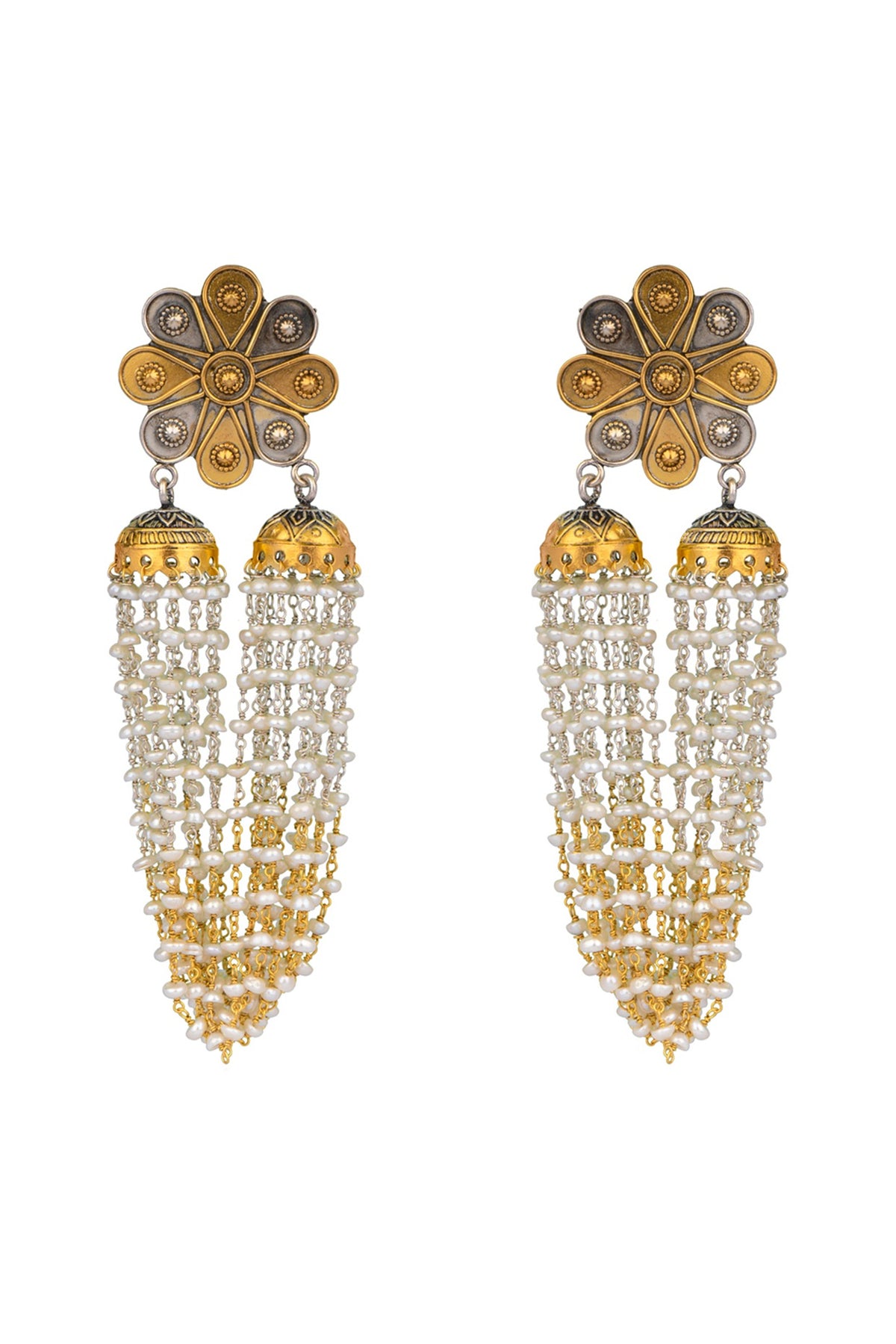 Two-Tone Finish Double Jhumka Earrings In Sterling Silver