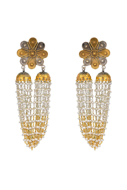 Two-Tone Finish Double Jhumka Earrings In Sterling Silver