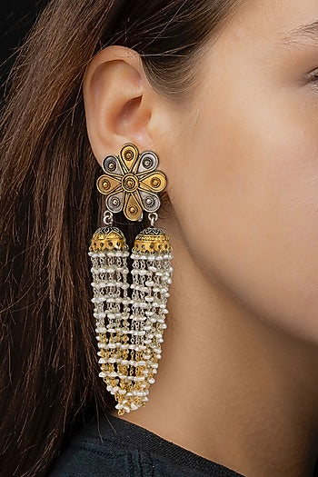 Two-Tone Finish Double Jhumka Earrings In Sterling Silver