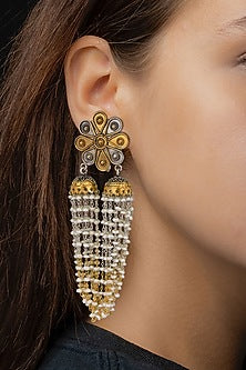 Two-Tone Finish Double Jhumka Earrings In Sterling Silver