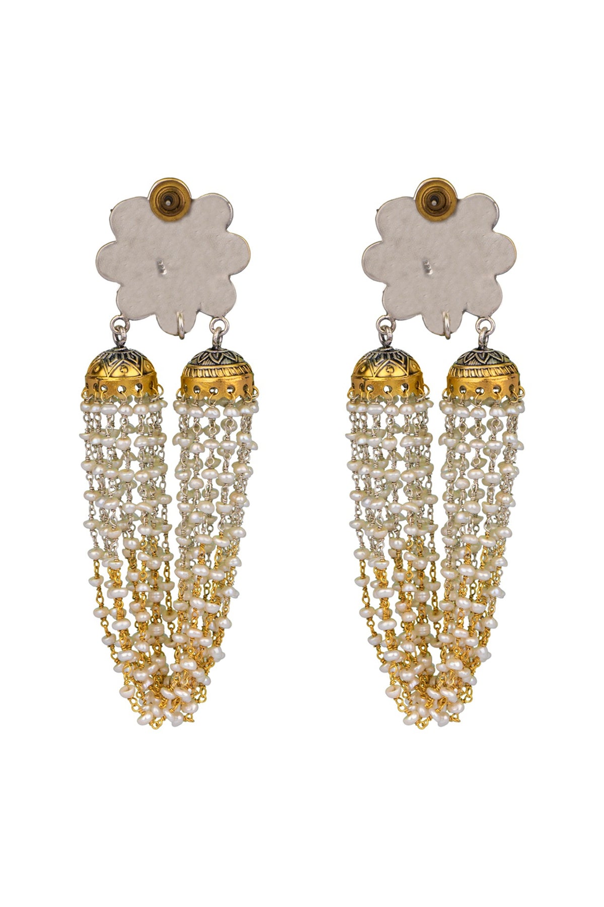 Two-Tone Finish Double Jhumka Earrings In Sterling Silver