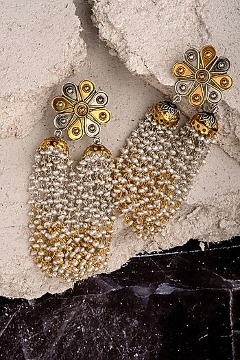 Two-Tone Finish Double Jhumka Earrings In Sterling Silver