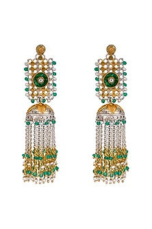 Two-Tone Finish Kundan Polki Jhumka Earrings In Sterling Silver