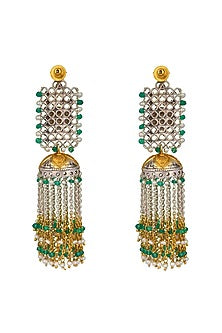 Two-Tone Finish Kundan Polki Jhumka Earrings In Sterling Silver