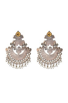 Two-Tone Finish Meenakari Chandbali Earrings In Sterling Silver