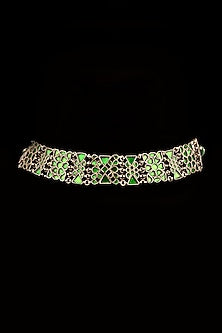 White Finish Kundan Polki Long Necklace In Sterling Silver