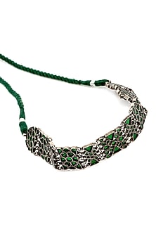 White Finish Kundan Polki Long Necklace In Sterling Silver