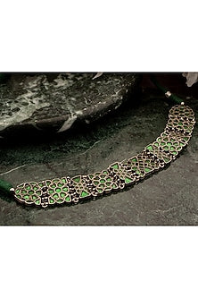 White Finish Kundan Polki Long Necklace In Sterling Silver