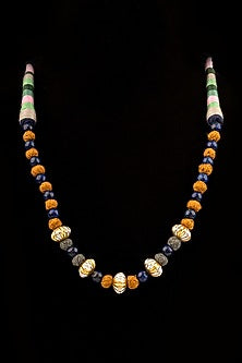 Two-Tone Finish Beaded Necklace With Blue Lapis In Sterling Silver