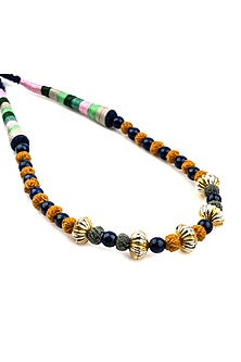 Two-Tone Finish Beaded Necklace With Blue Lapis In Sterling Silver