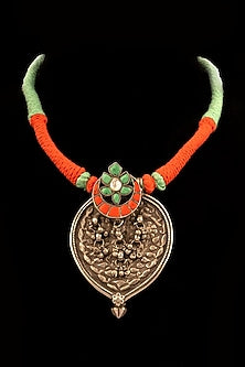 Black Rhodium Finish Peacock Necklace In Sterling Silver