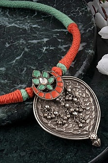 Black Rhodium Finish Peacock Necklace In Sterling Silver