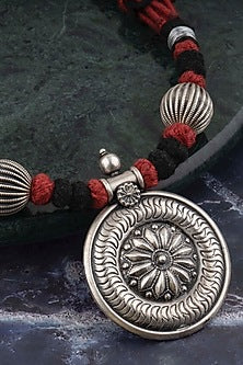White Finish Beaded Long Necklace In Sterling Silver