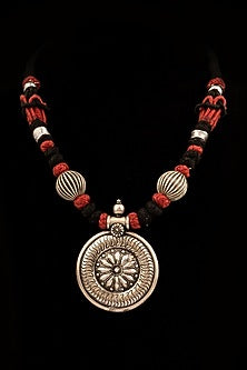 White Finish Beaded Long Necklace In Sterling Silver