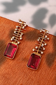 Gold Plated Pink Tourmaline Gemstone Dangler Earrings In Sterling Silver
