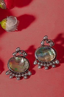 Gold Plated Mother Of Pearl Stud Earrings In Sterling Silver