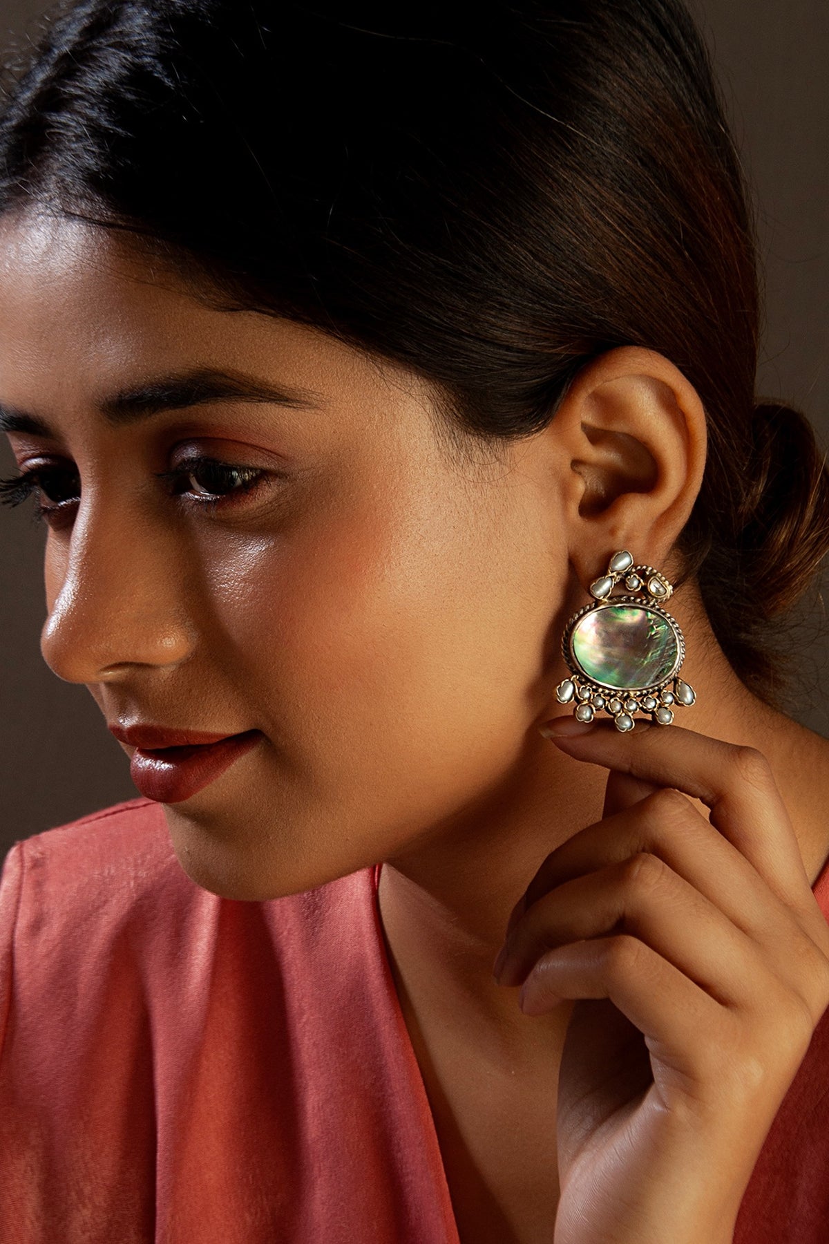Gold Plated Mother Of Pearl Stud Earrings In Sterling Silver