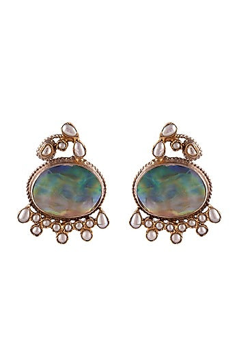 Gold Plated Mother Of Pearl Stud Earrings In Sterling Silver