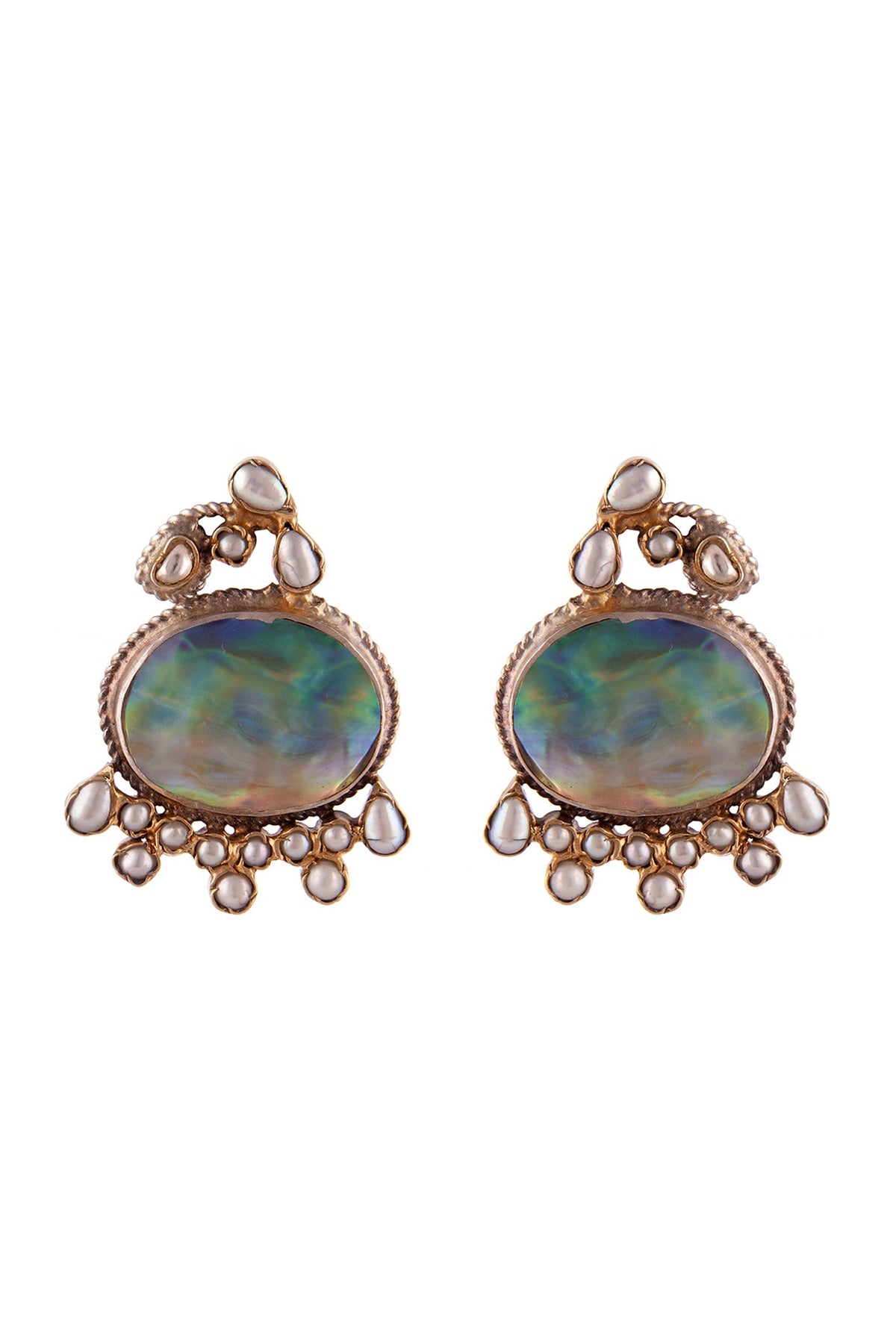 Gold Plated Mother Of Pearl Stud Earrings In Sterling Silver