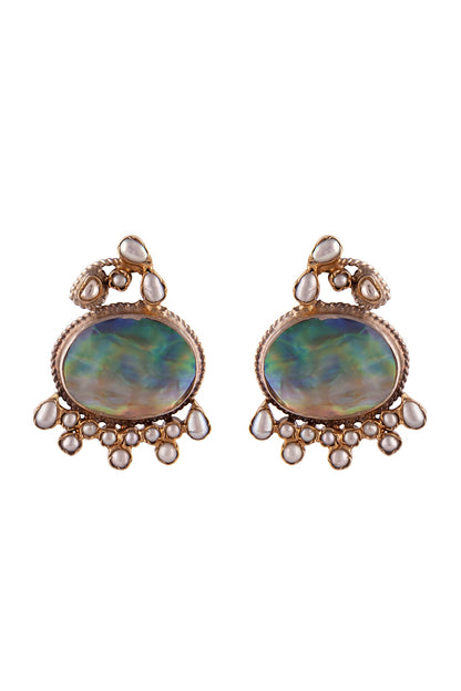 Gold Plated Mother Of Pearl Stud Earrings In Sterling Silver