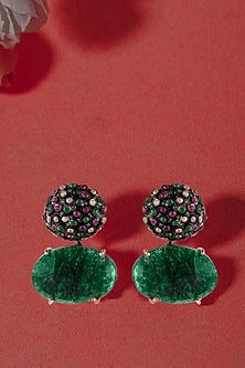 Gold Plated Green Gemstone Stud Earrings In Sterling Silver