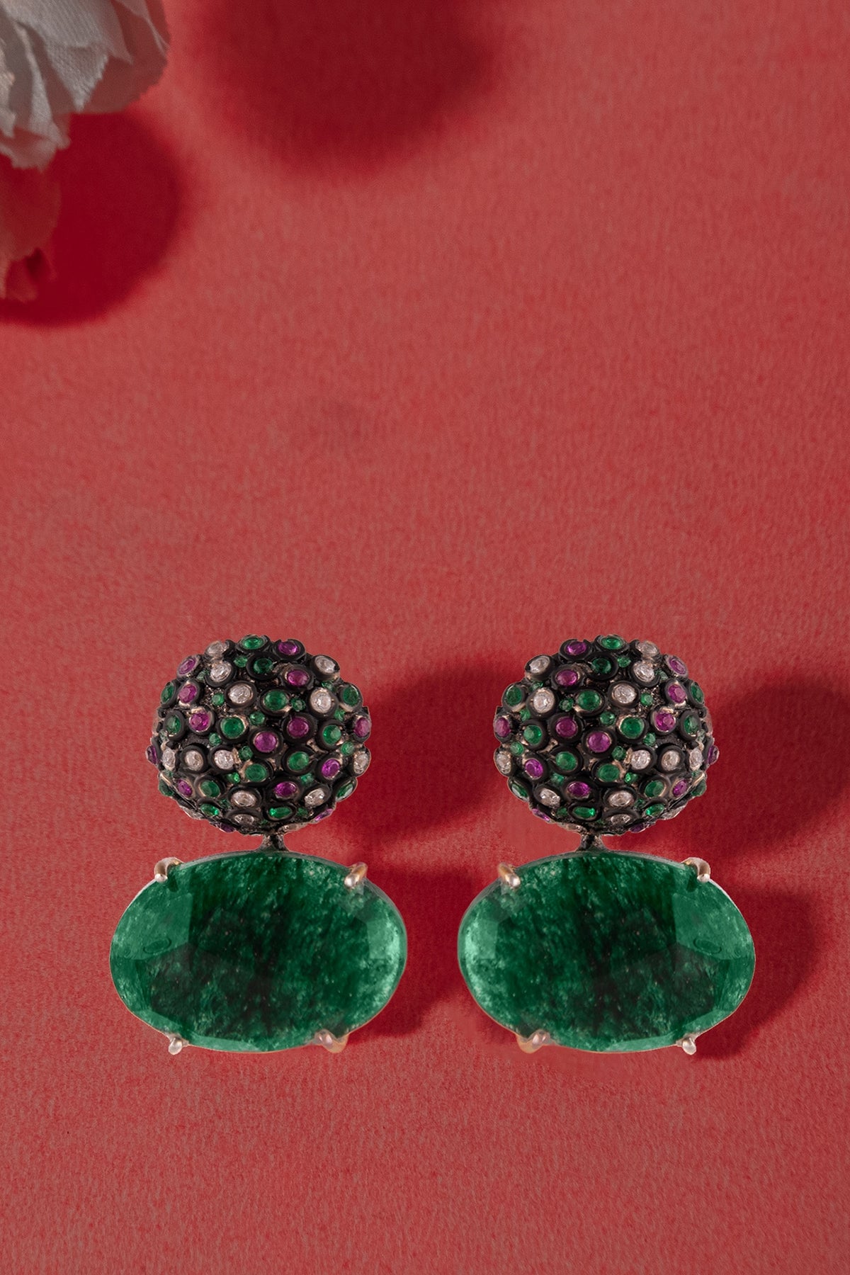 Gold Plated Green Gemstone Stud Earrings In Sterling Silver