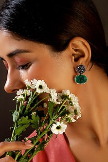 Gold Plated Green Gemstone Stud Earrings In Sterling Silver