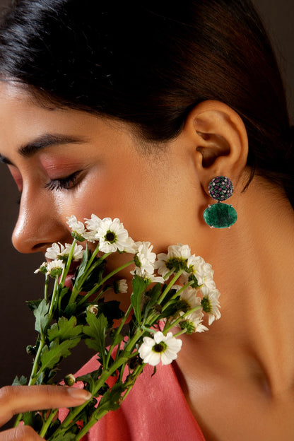Gold Plated Green Gemstone Stud Earrings In Sterling Silver
