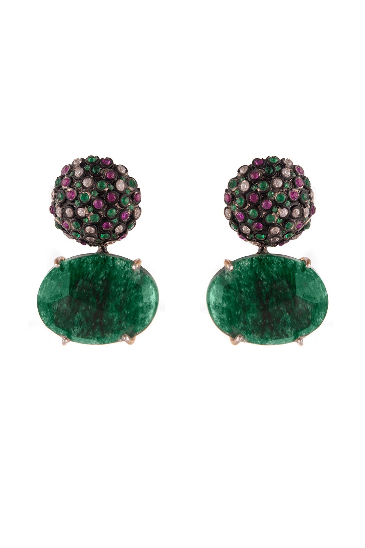 Gold Plated Green Gemstone Stud Earrings In Sterling Silver