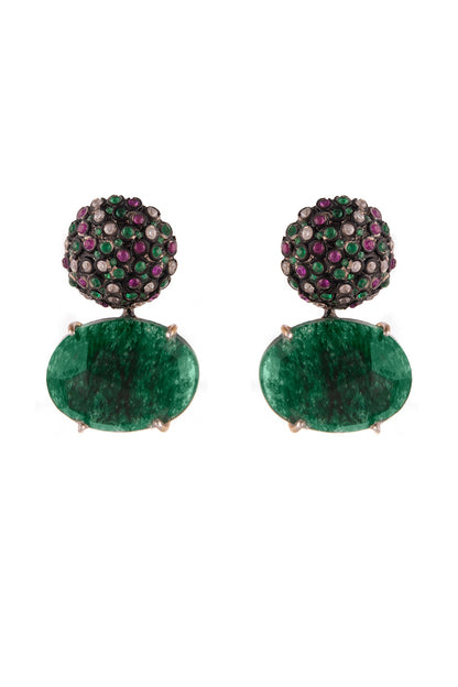 Gold Plated Green Gemstone Stud Earrings In Sterling Silver