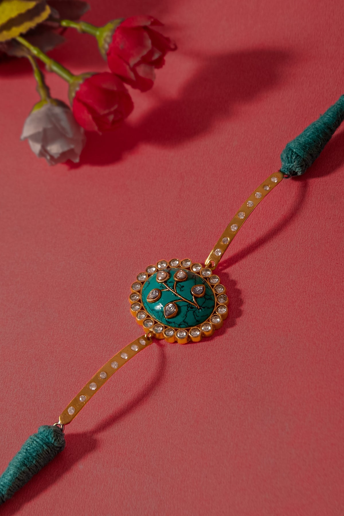 Gold Plated Kundan & Turquoise Gemstone Bracelet In Sterling Silver