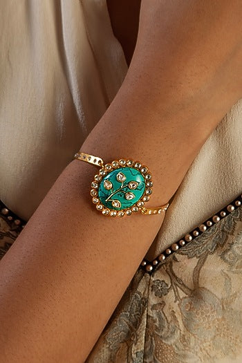 Gold Plated Kundan & Turquoise Gemstone Bracelet In Sterling Silver