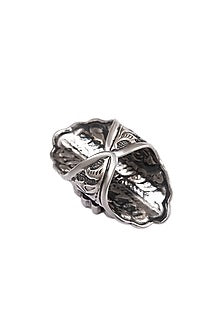 White Plated Multi-Colored Kundan Polki Ring In Sterling Silver