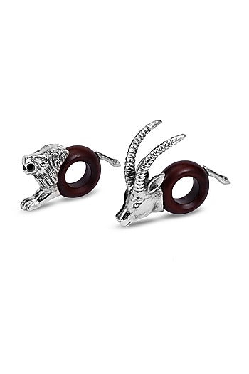 Silver Mango Wood & Metal Safari Napkin Rings (Set of 2)