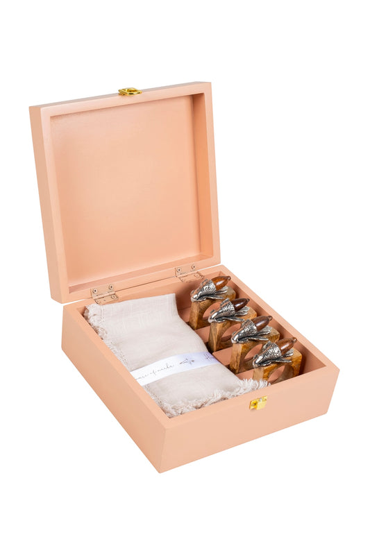 Gold & White Wood Metal Napkin Rings (Set Of 9)