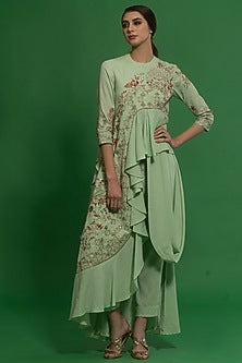 Spring Green Embroidered Drape Kurta Set