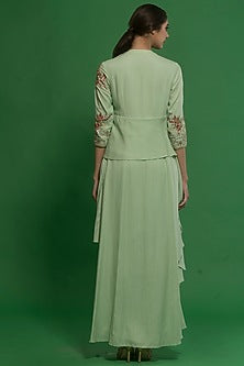 Spring Green Embroidered Drape Kurta Set