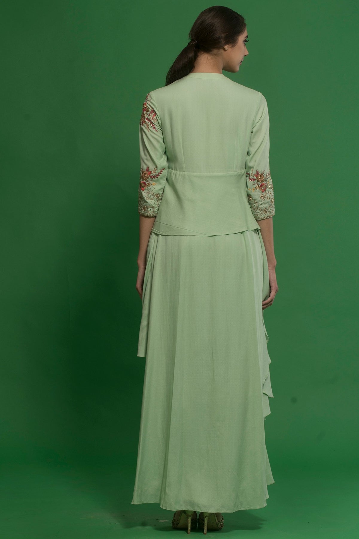 Spring Green Embroidered Drape Kurta Set