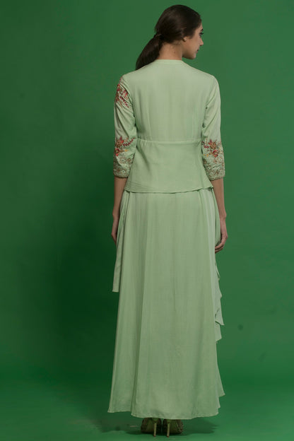 Spring Green Embroidered Drape Kurta Set