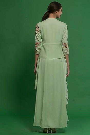 Spring Green Embroidered Drape Kurta Set