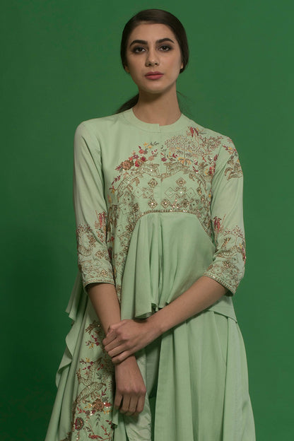 Spring Green Embroidered Drape Kurta Set