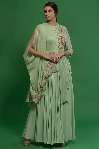 Spring Green Embroidered Gown