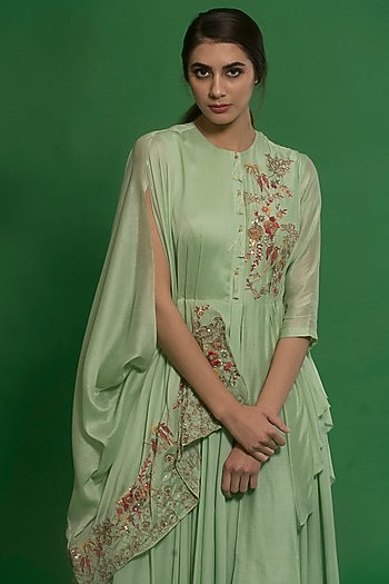 Spring Green Embroidered Gown