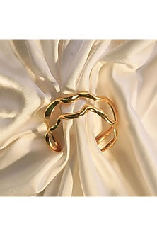 Gold Finish Handcrafted Ripple Handcuff