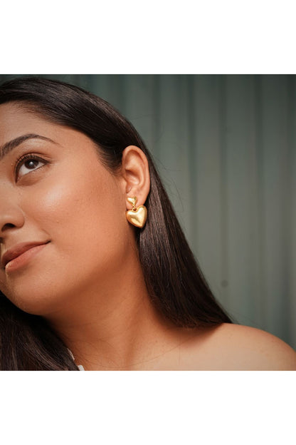 Gold Finish Heart Dangler Earrings