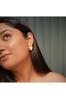 Gold Finish Heart Dangler Earrings