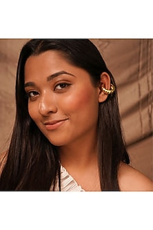 Gold Finish Bamboo Cuff Earrings