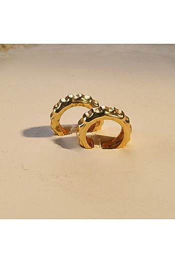 Gold Finish Bamboo Cuff Earrings