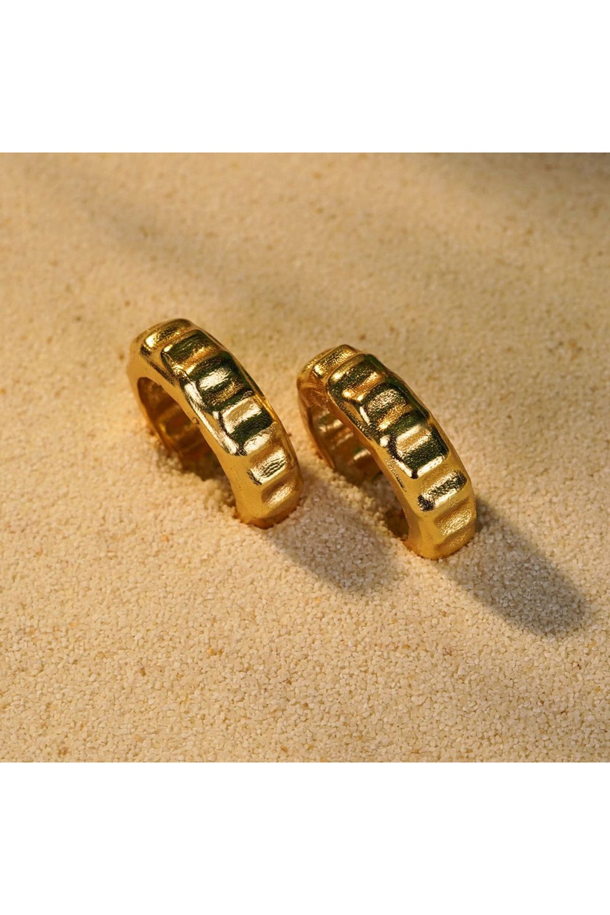 Gold Finish Bamboo Cuff Earrings